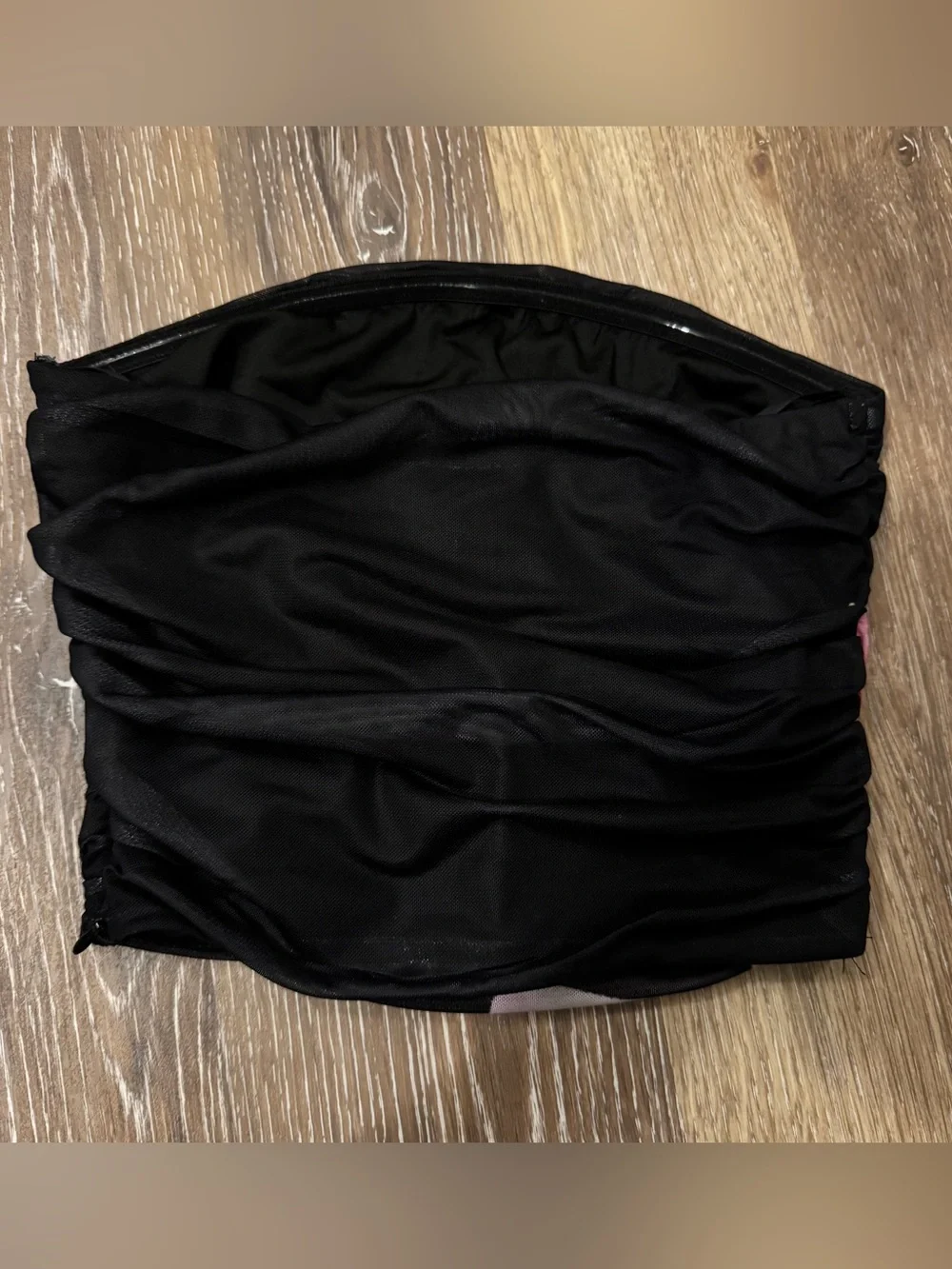 Princess Polly Black Bandeau Top with Pink Floral Accent